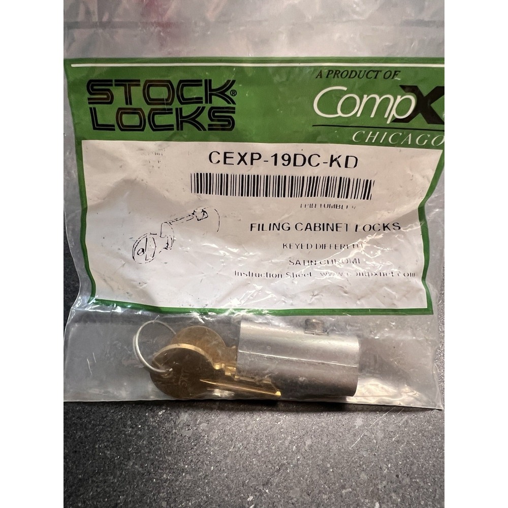 New CompX Chicago CEXP-19DC-KD File Cabinet‎ Lock Satin Chrome Keyed Different
